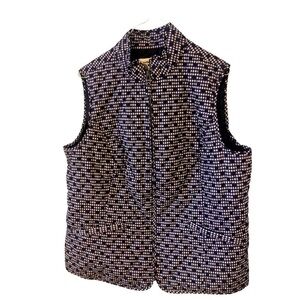 Talbot Blue & White Polka Dot Checkered Quilted Zip Pocketed Plus Sized Vest X